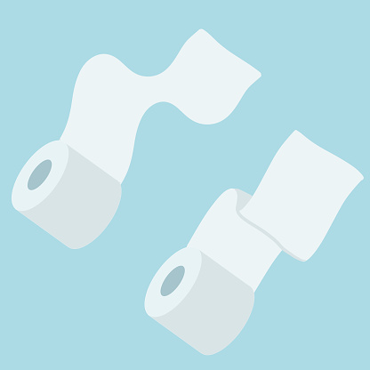 Set of toilet paper. Bath element. White object. Several rolls of paper towels on blue background. Flat cartoon