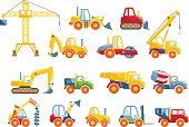 Different kind of toys heavy equipment and machinery isolated on white background. Vector illustration.