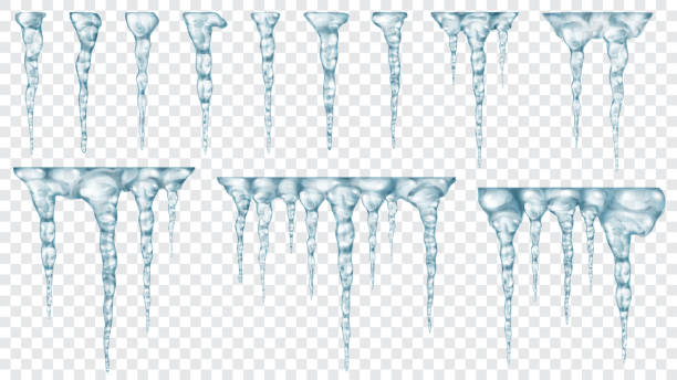 Set of translucent icicles Set of translucent light blue icicles on transparent background. Transparency only in vector file ice stock illustrations