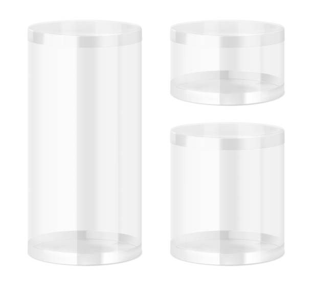 Set of translucent plastic jar with different proportions. Vector illustration on white background. Layered file, easy to use for food, gifts, candy. EPS10. cylinder stock illustrations