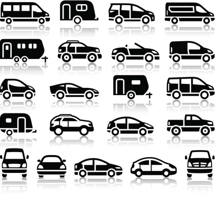 Set of transport black icons