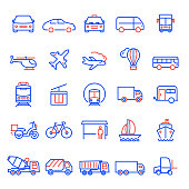 Set of Transportation Related Line Icons. Editable Stroke. Simple Outline Icons.