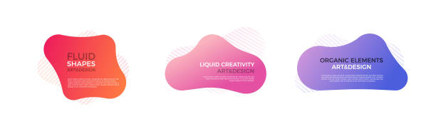 Set of trendy colorful and glowy fluid shapes. Vector geometric template liquid form elements in different colors. Modern abstract banner design vector art illustration