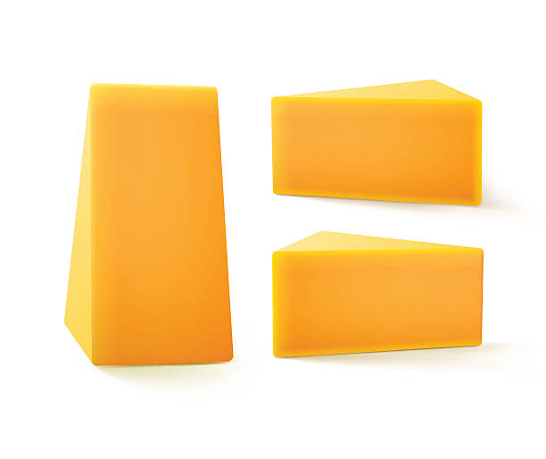 Set of Triangular Pieces Cheddar Cheese Vector Set of Triangular Pieces of  Cheddar Cheese Close up Isolated on White Background cheddar cheese stock illustrations