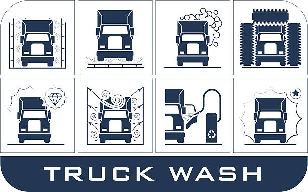 Set of truck washing icons. Collection of very useful icons presenting equipment used for truck wash. truck icons stock illustrations