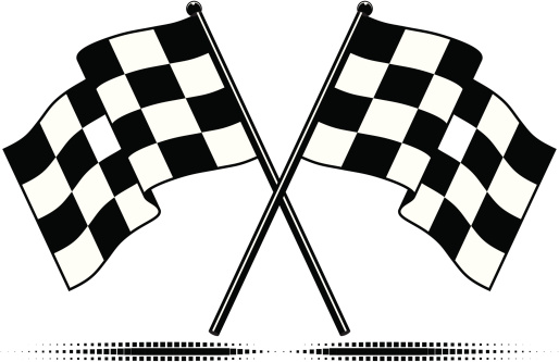A set of two checkered black and white flags