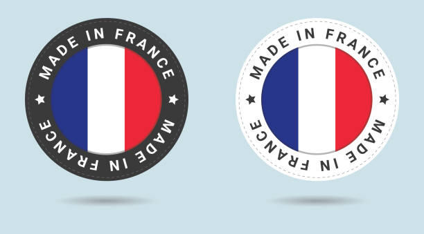 Set of two French stickers. Made in France. Simple icons with flags. Set of two French stickers. Made in France. Simple icons with flags. making stock illustrations
