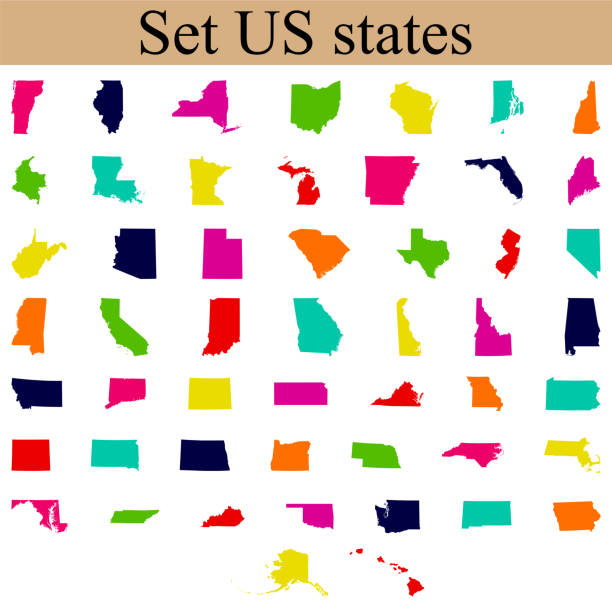 set of US state maps set of US state maps vector illustration michigan iowa stock illustrations