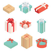Set of variety gift box for new year, christmas, birthday party and other congratulate event . isometric design vector illustration