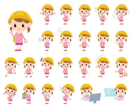 Set of various poses of Nursery school girl