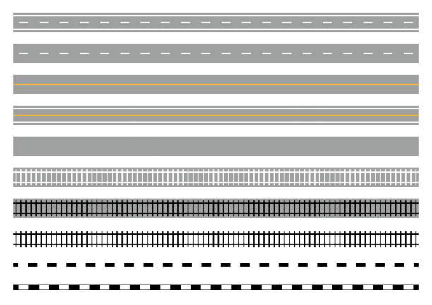 Set of various roads and railroad tracks/ illustration material (vector illustration) Set of various roads and railroad tracks/ illustration material (vector illustration) dividing line road marking stock illustrations