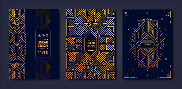 Set of vector Art deco golden covers. Creative design templates. Trendy graphic poster, gatsby brochure, design, packaging and branding. Geometric shapes