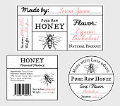 istock Set of vector card templates with honey bee - lid, front and back labels. 1160243402