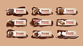 Set of vector sweet vintage chocolate banners, headers.