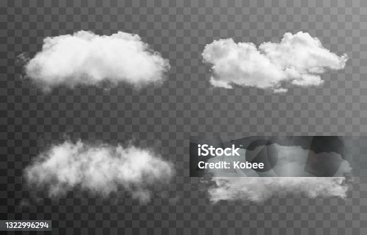 istock Set of vector clouds or smoke on an isolated transparent background. Cloud, smoke, fog, png. 1322996294