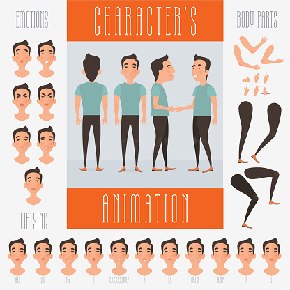 Set of vector elements for character animation