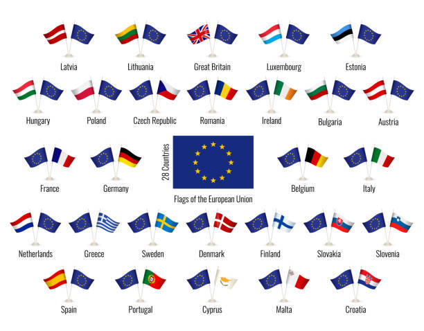 유럽 연합의 벡터 플래그 집합입니다. 큰 컬렉션 기호 플래그. - finland stock illustrations