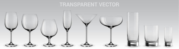 Set of vector glasses Set of transparent vector glasses for wine, martini, champagne and other drinking glass stock illustrations