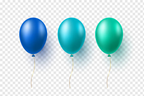 Set of vector glossy balloons. Set of vector glossy balloons in blue and green colors. 3d realistic decorative elements for holiday design. Isolated on transparent background. blue clipart stock illustrations
