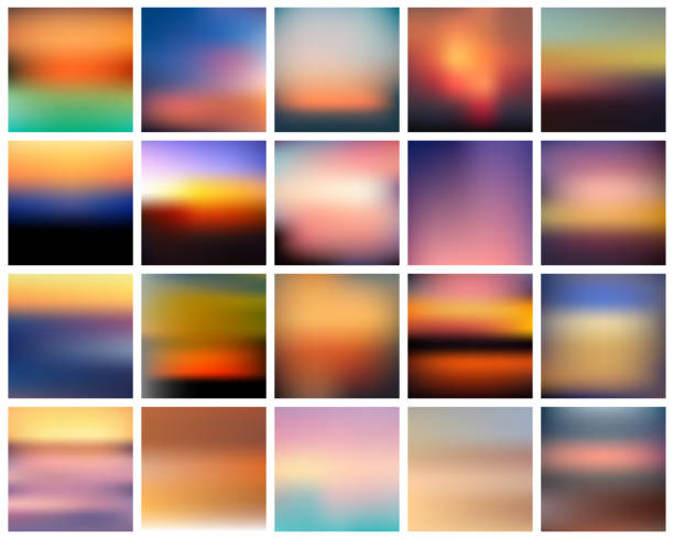 ilustraciones, imágenes clip art, dibujos animados e iconos de stock de conjunto de la puesta de sol de gradiente vectorial. hermoso fondo de amanecer abstracto colorido - teal gradient