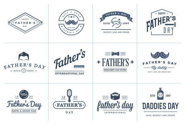 zestaw vector happy dzień ojców. typografia vintage ikony. napisy na kartki okolicznościowe, banery, wzór koszulki. - fathers day stock illustrations
