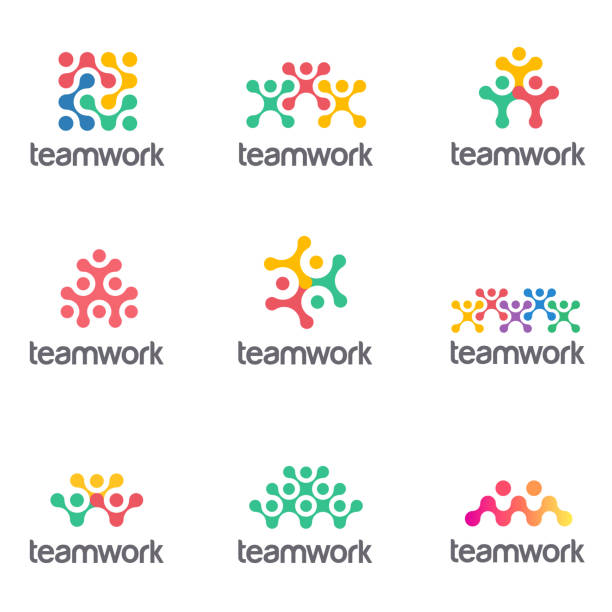 Set of vector icon design for social media, teamwork Set of vector icon design for social media, teamwork child symbols stock illustrations