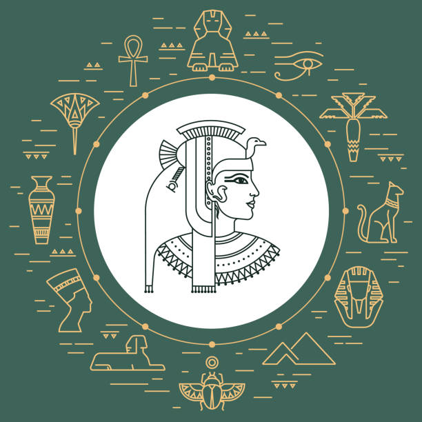 stockillustraties, clipart, cartoons en iconen met verzameling van vector geïsoleerd egypte symbolen en objecten - cleopatra