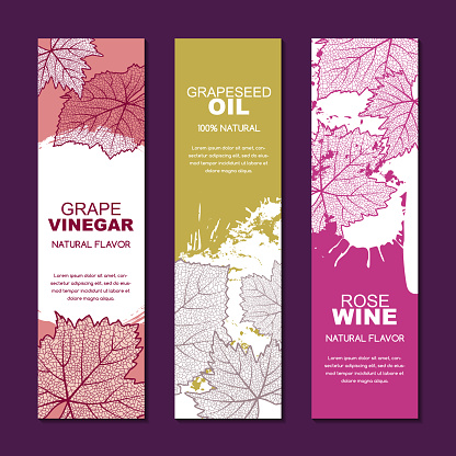 Set of vector label, package concept for red, rose, white wine list, grapeseed oil or grape vinegar.