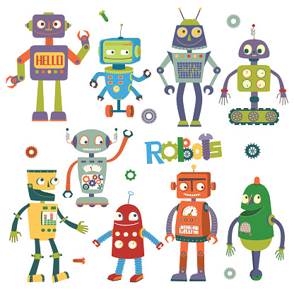 Set of vector robots in cartoon style