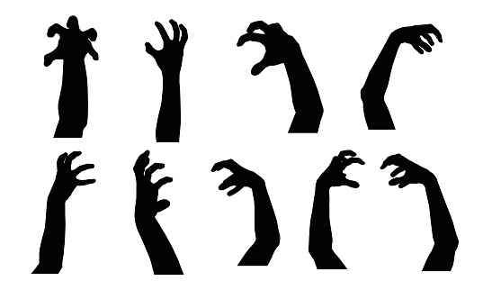 Set Of Vector Silhouettes Of Scary Hands Suitable For Halloween