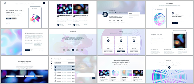 Set of vector templates with geometric patterns, gradients, fluid shapes for website design, minimal presentations, portfolio. UI, UX, GUI. Design of headers, dashboard, features page, blog etc.