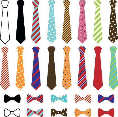 Set of Vector Ties and Bow Ties. No transparencies or gradients used. Large JPG included. Each element is individually grouped for easy editing.