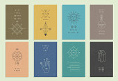 Set of vector trendy cards with geometric icons. Alchemy symbols collection. Religion, philosophy, spirituality, occultism.