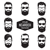 istock Set of vector various bearded men faces. 885368994