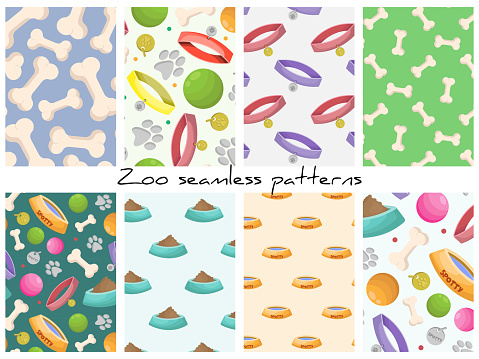 Set of vector veterenary patterns; cute backgrounds for wrapping paper, fabric, packaging, textile.