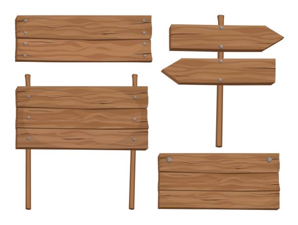 ベクトル漫画木製看板と白い背景で隔離のバナーのセット - 木材点のイラスト素材／クリップアート素材／マンガ素材／アイコン素材