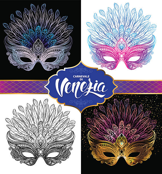 ilustrações de stock, clip art, desenhos animados e ícones de set of venetian carnival masks. - carnival mask
