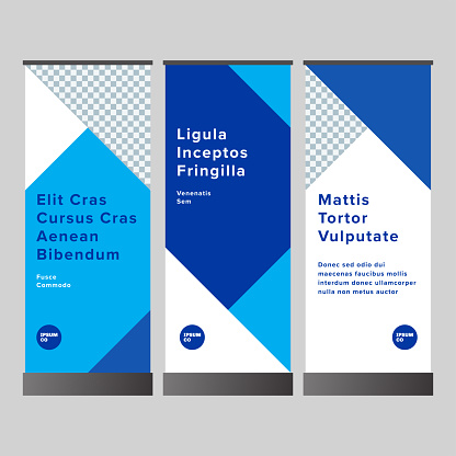 Set of vertical banner design layouts with geometric triangle graphics