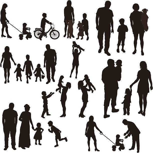 Set of very detailed family silhouettes. Set of very detailed family silhouettes. mother silhouettes stock illustrations