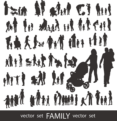 Set of very detailed Family Silhouettes.