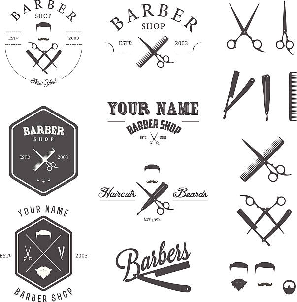 set of vintage barber shop labels, badges and design elements - 理髮店 幅插畫檔、美工圖案、卡通及圖標