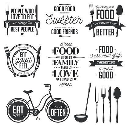 Set of vintage food related typographic quotes. Vector illustration.