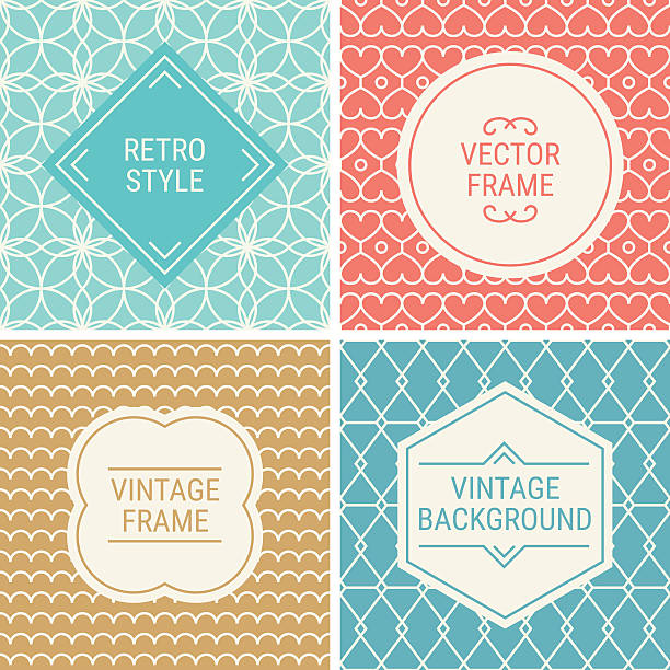Set of vintage frames on mono line seamless background vector art illustration