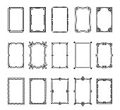 Vintage frames isolated on white background. Set of decorative rectangular borders. Collection of ornamental design elements in art deco, baroque and victorian style. Monochrome vector illustration.