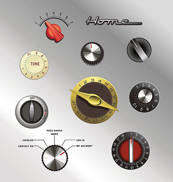set of vintage knobs and controls from electronics and appliances set of vintage knobs and controls from electronics and appliances knob stock illustrations