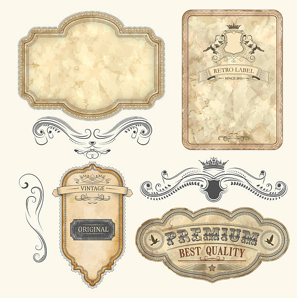 Set of Vintage Labels Set of vintage labels with old fashioned elements File organized in layers. horse borders stock illustrations