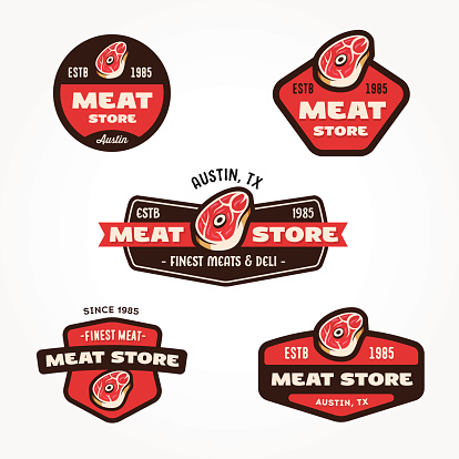 Set of vintage retro badge, label, logo design templates for meat. 