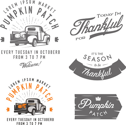 Set of vintage Thanksgiving Day emblems, signs and design elements.