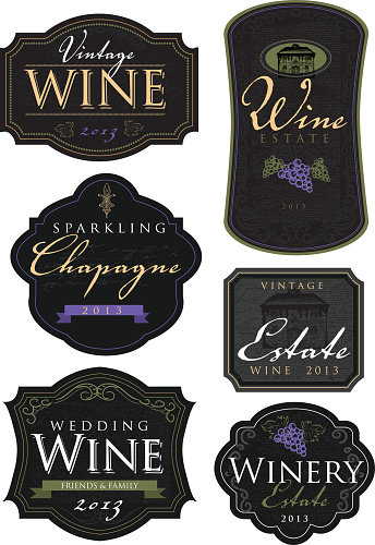 Set of vintage wine and champagne labels