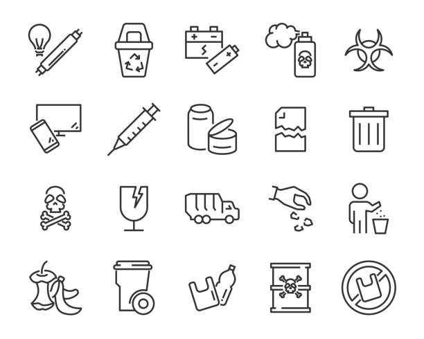stockillustraties, clipart, cartoons en iconen met instellen van de iconen van het afval, zoals vuilnis, vervuiling, vuil, vuilnis, industrie - waste disposal